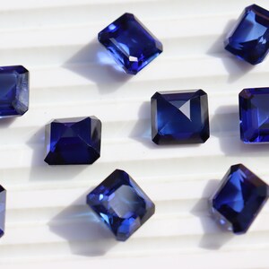 AAA Rated Blue Sapphire Asscher Cut Shape Lab Created Synthetic Blue Sapphire Faceted Gemstone 5mm-18mm,Blue Corundum Octagon Shape