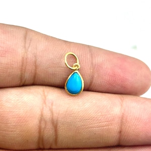 Lab Turquoise Pendant in 18K/14K Gold or 925 Silver – Teardrop Blue Cabochon Gemstone Charm, Dainty Gift Jewelry