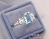 NATURAL Aquamarine Ring . Wedding Ring. Couple Ring. Proposal Ring. Luxury jewellery. Mother Gift. Fancy Ring. Gift for her.