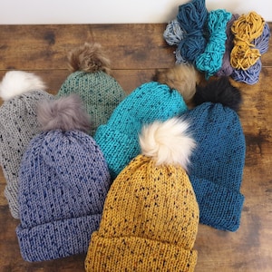 Knitted winter beanie, warm pompom hat, unisex slouchy beanie, gender neutral beanie, winter birthday gift, warm winter hat, adult beanie