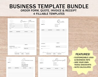 Small Business Forms, Editable, Fillable, Printable, Order Form, Quote Template, Invoice Template, Receipt Template