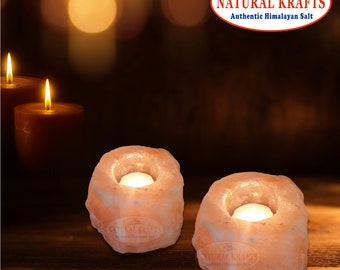 Himalayan Salt Candle Crystal Tealight Holder set Hand Crafted Using Pure Himalayan Rock Salt Ideal Gift and Home Decoration Lights 2 Pieces