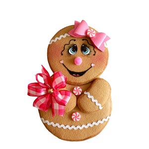 Pink Gingerbread Girl Wreath Attachment, Christmas Wreath Attachment, Gingerbread Wreath Attachment