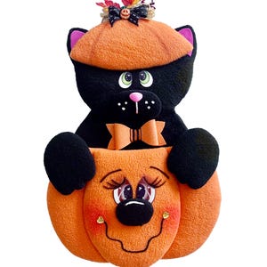 Halloween Cat and Pumpkin Wreath Attachment, Halloween Wreath Attachment, Halloween Decor, Halloween Pumpkin with Cat