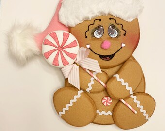 Gingerbread Wreath Attachment, Christmas Wreath Attachment, Wreath Attachment, Pink Gingerbread, Gingerbread Wreath