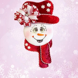 Snowman Girl Head with Red and White Christmas Scarf Wreath Attachment, Wreath Attachment, Christmas, Snowman, Snow Woman