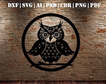 Owl  file DXF, SVG, Ai, PSD, Cdr, Png, Pdf for Laser cut, Cnc, Cricuit, vinyl