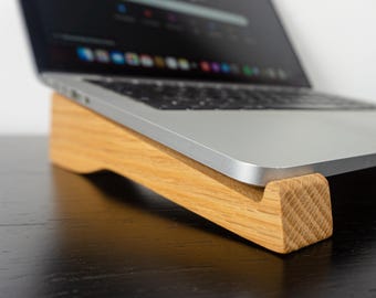 Soporte de madera para portátil, roble, elevador ergonómico para portátil, oficina en casa