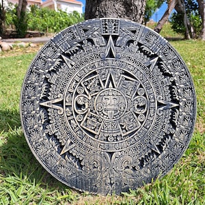Mayan Calendar 40cm | 15.7in to 31.5in Aztec, black,  Wood 3d Carved, Mythological art, Wall Art, Aztec Sun