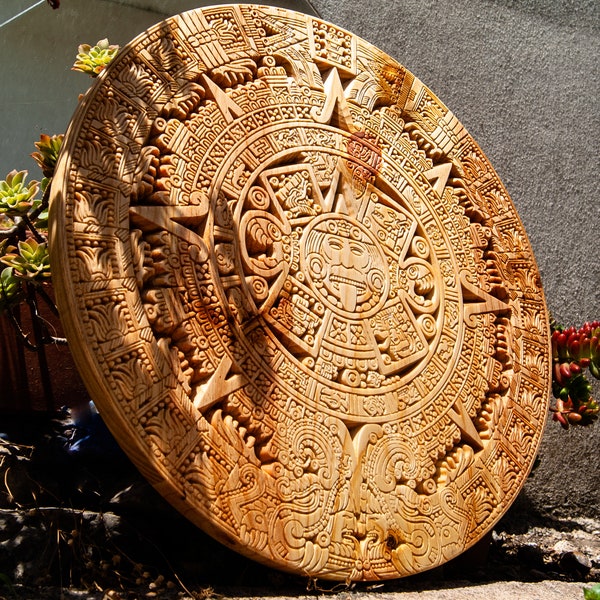 Calendrier Aztèque 40cm à 80cm | 15.7in à 31.5in, Maya, Wood 3d Carved, Mythological art, Wall Art, Aztec Sun