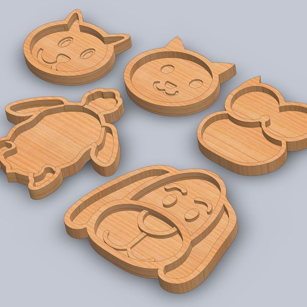 5 files, Cat, Owl, Turtle, Dog, SVG, Dxf, vector, 3d Stl, cnc router, laser, kids, children