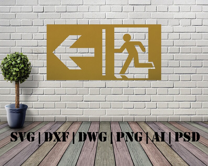 Exit Sign, Emergency, SVG, DXF, Vector, Ai, Psd, Dwg, Cut File for Cnc