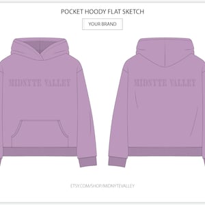 Hoodie Kangaroo Pocket Style Mock Up for Fashion Design Tech Pack Technical Flat Sketch CAD Ai Editable Vector Template