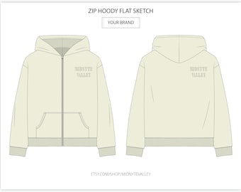 Hoodie Fashion Flat Sketch: Zip Up Tech Pack Template (Ai, PDF, JPEG)
