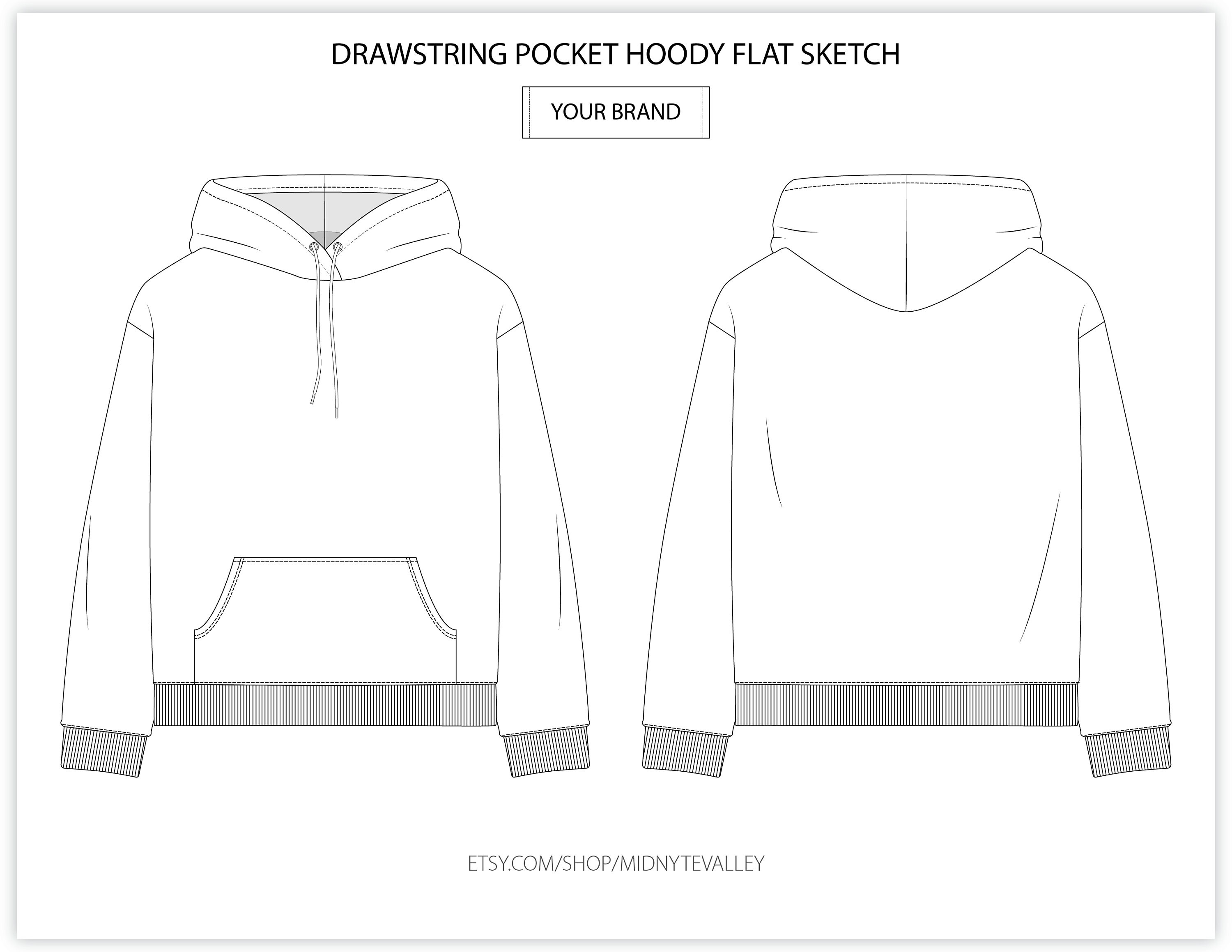 Hoodie Mock up for Fashion Design Tech Pack Technical Flat - Etsy