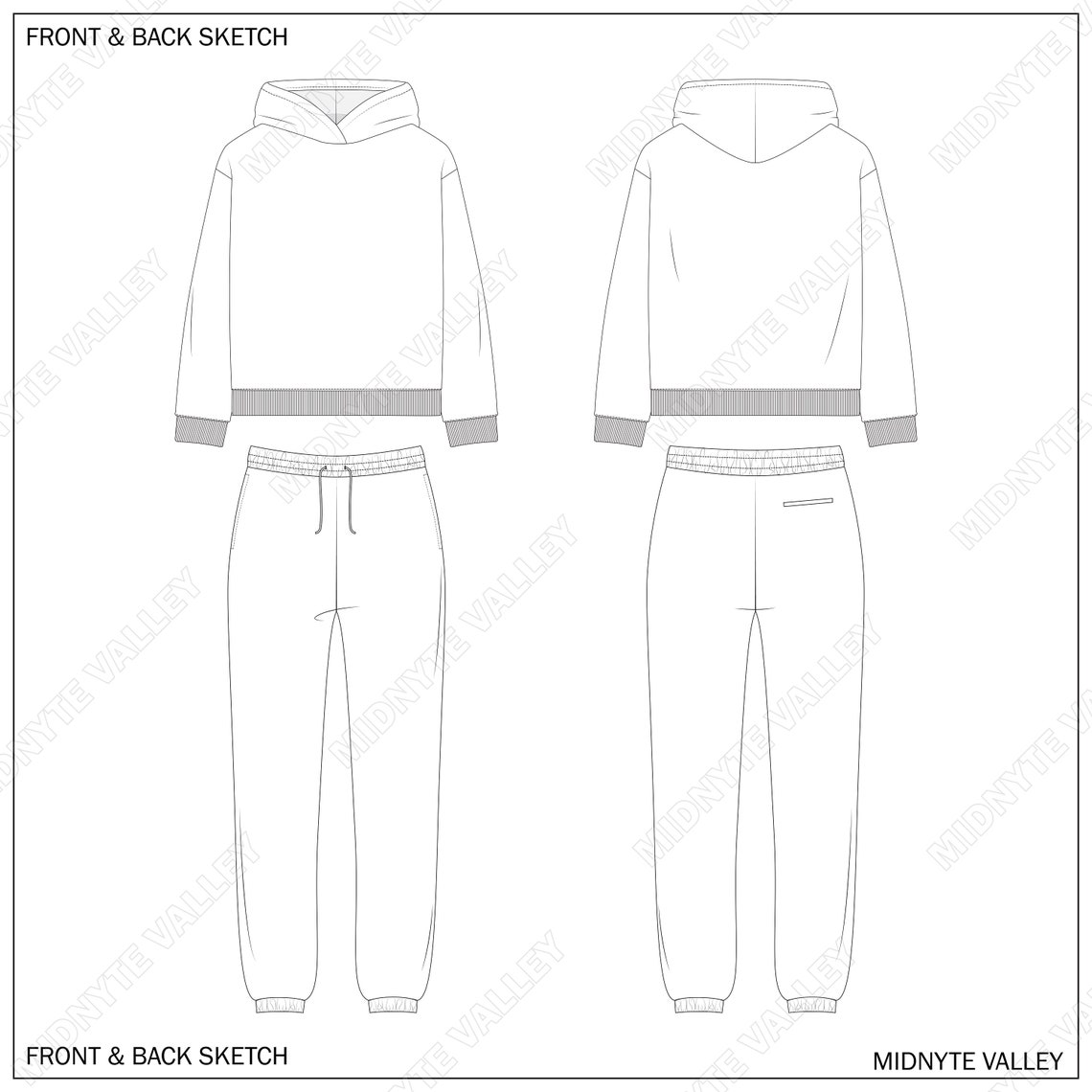 Hoodie Sweatpants Set Mock up for Fashion Design Tech Pack Technical ...