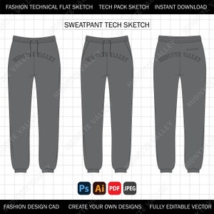 Sweatpants Mock Up for Fashion Design Tech Pack Technical Flat Sketch CAD Ai Editable Vector Template