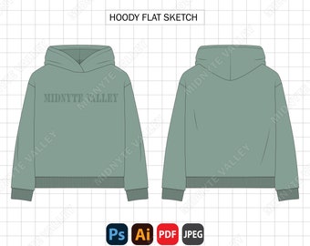 Hoodie Fashion Flat Sketch: Bearbeitbare Vektorvorlage (AI, PDF, JPEG)