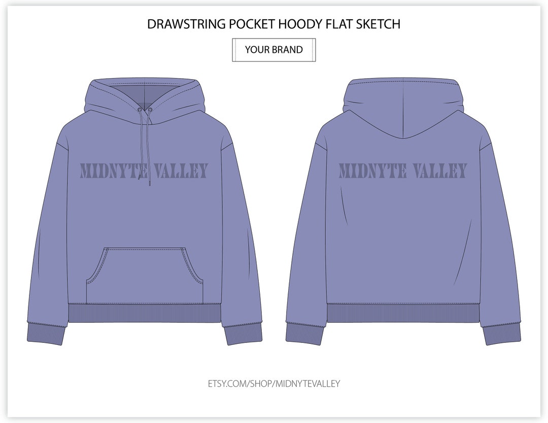 Hoodie Mock up for Fashion Design Tech Pack Technical Flat - Etsy