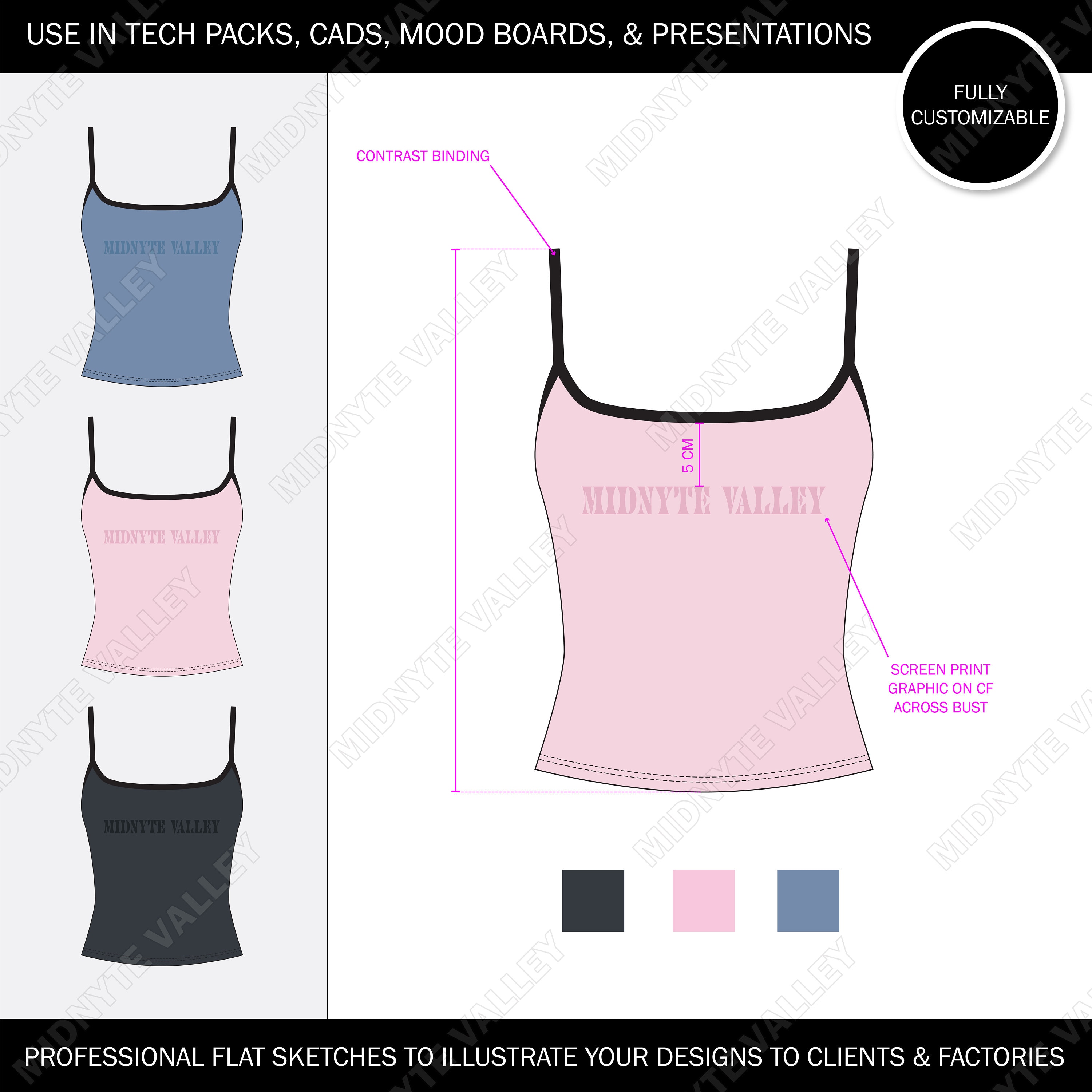 Cami Camisole Spaghetti Strap Tank Top Mock up for Fashion Design Tech ...