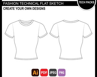 Baby T-Shirt Mode Flach Skizze: Technische CAD Ai Vektor Vorlage (Digitaler Download)