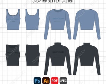Crop Top Tank Set Mockup: Modedesign Tech Pack (AI, PDF, JPEG)