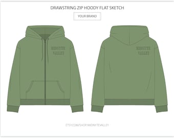 Hoodie Mode Flach Skizze: CAD Ai Vektor Vorlage (Digitaler Download)