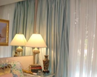Cortinas de tafetán de seda color aguamarina: 100 % algodón con forro interior y brillo lustroso.