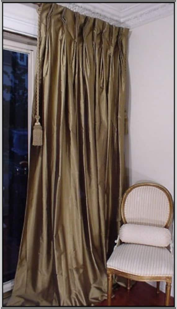 Tobacco Silk Taffeta Drapes: 100% Cotton Lined, Flannel Interlined, Lustrous Finish