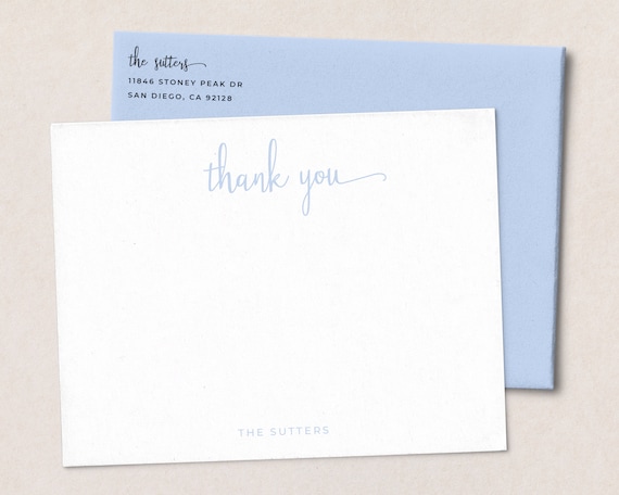Personalized Flat Note Cards with Envelopes Thank You Card Set Personalized Flat Note Cards with Envelopes Thank You Card Set