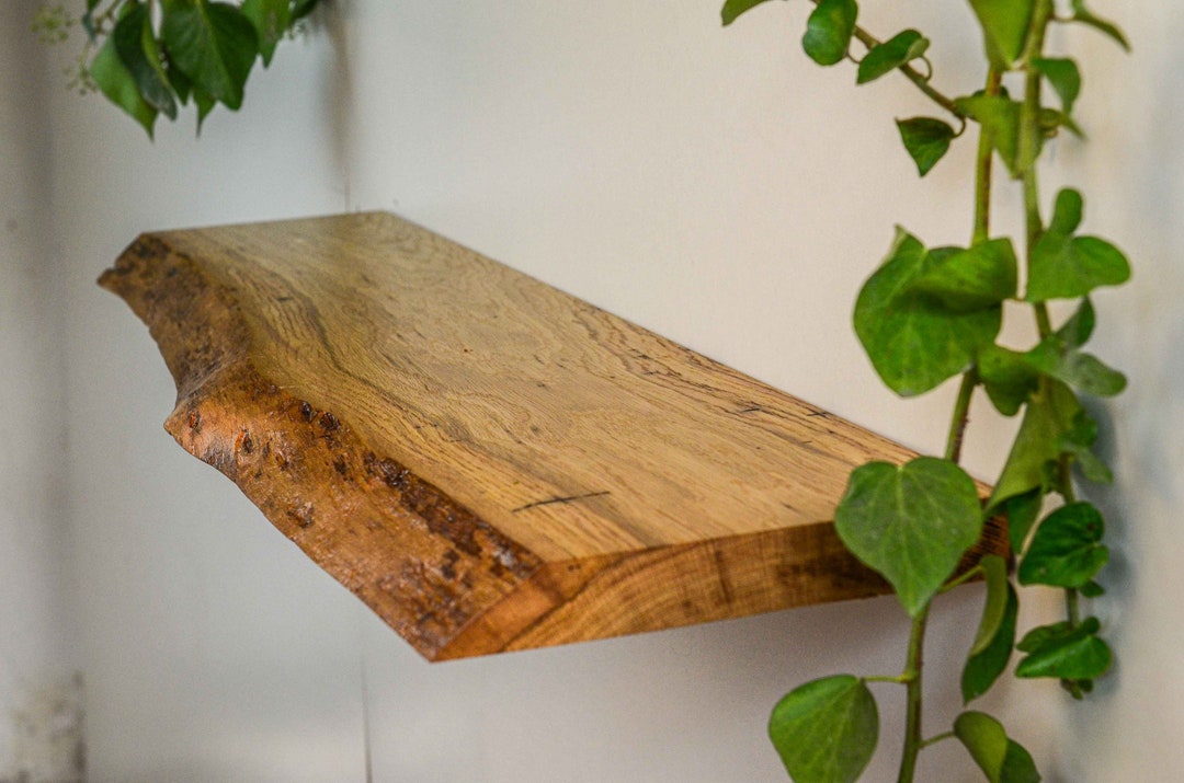 Rustic Live Edge Oak Floating Shelves Reclaimed Industrial Etsy