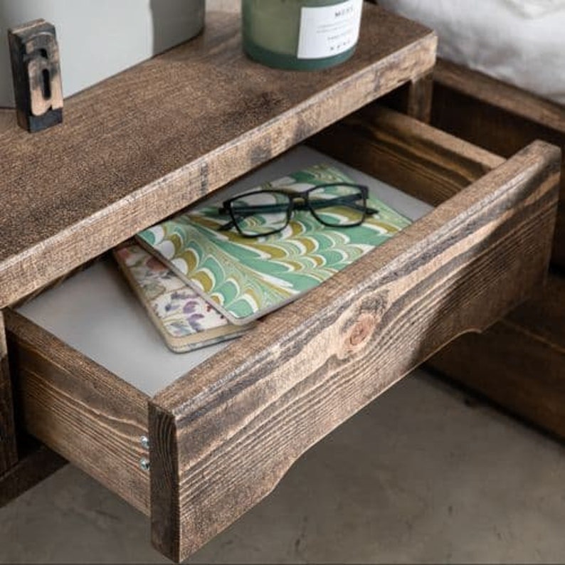 Rustic Farmhouse Floating Bedside Table Solid Wood Bedside Etsy