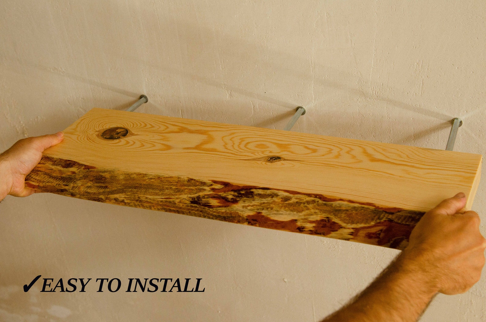 Handmade Solid Rustic Style Wood Shelves With Hidden Brackets Etsy