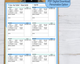 Personalized Dental Assistant Patient Planner for Dental Patient Tracker Printable Dental Assistant Planner dental patient assignment sheet