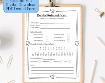 Personalized Dental Practice Referral Form for New Dental Office Form Pediatric Dental Digital Download Orthodontist Printable Dental Form