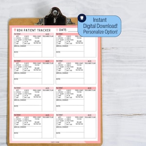 Printable Dental Hygiene Planner Custom RDH Patient Tracker Personalized Hygienist Day Planner Daily Dental Planner for New Dental Hygienist