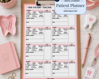 Printable Dental Hygiene Planner Custom RDH Patient Tracker Personalized Dental Huddle Day Planner for New Dental Hygienist Accessories