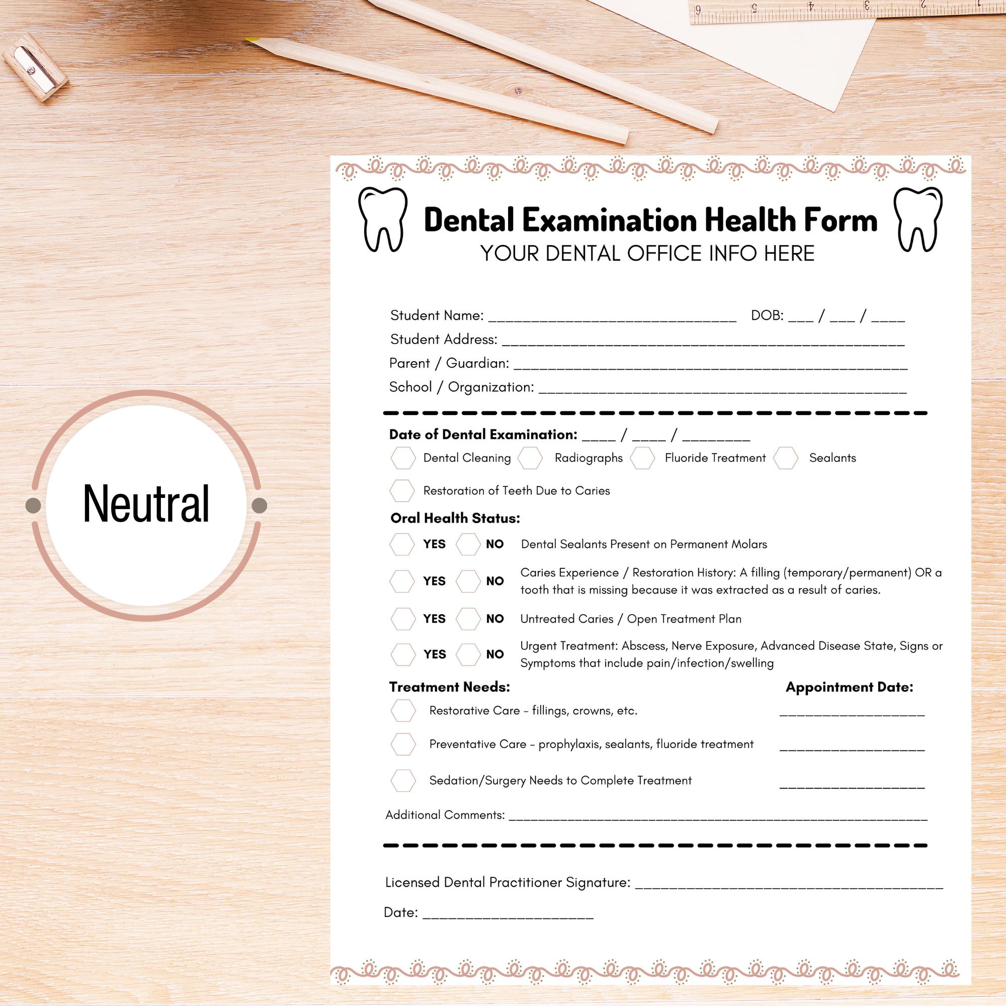 Dental Health Form Customized PDF File for Pediatric Dentist New ...