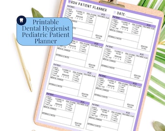 Customized Dental Hygienist Planner for Pediatric Dental Patient Tracker Dental Planner Huddle Dental Form for Digital Daily Patient Planner