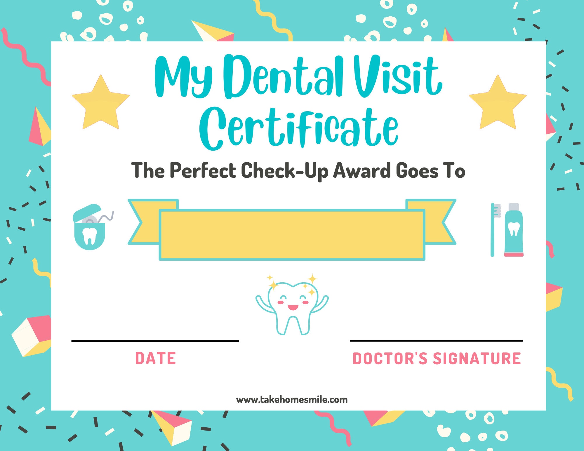 Dental Visit Certificate Digital Download Dental Office Etsy