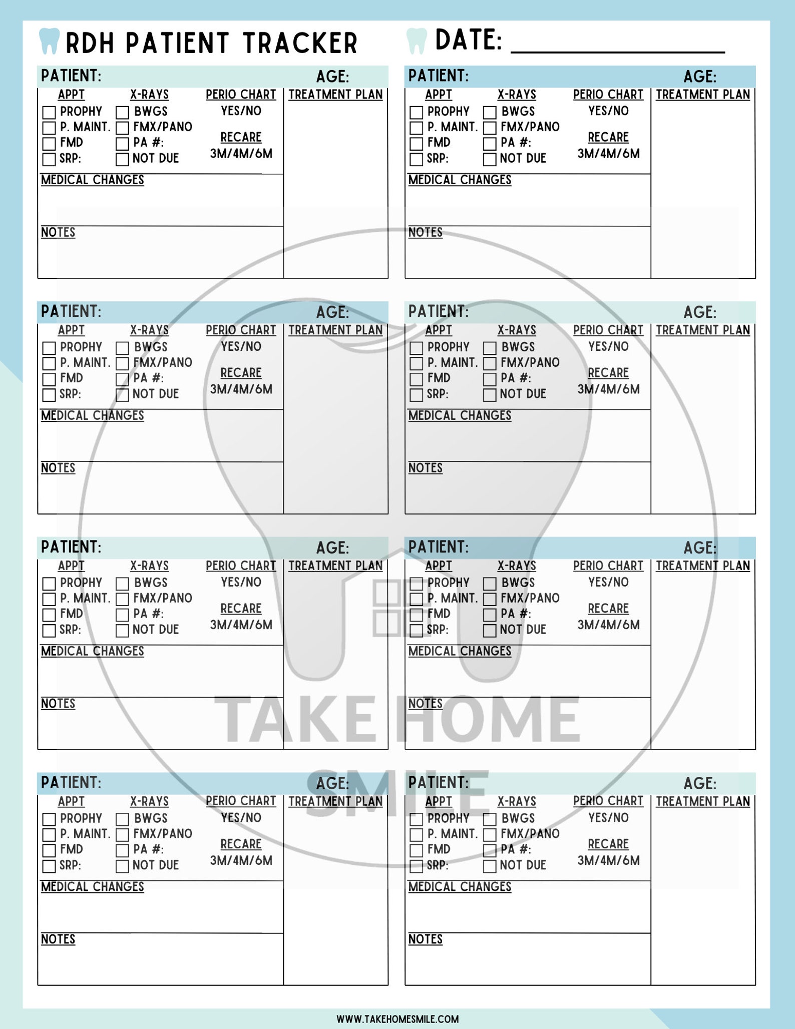 Daily Patient Planner RDH Daily Patient Tracker Digital - Etsy