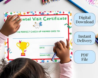 Certificat imprimable de la première dent nouveau bureau de dentiste pédiatrique fée des dents lettre dentaire téléchargement numérique cadeau dentaire visite dentaire signe art