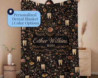 Personalized Dental Gift for Hygienist Custom Blanket Dental Accessories Assistant Gift Waiting Room Decor New Dental Office Dental Student