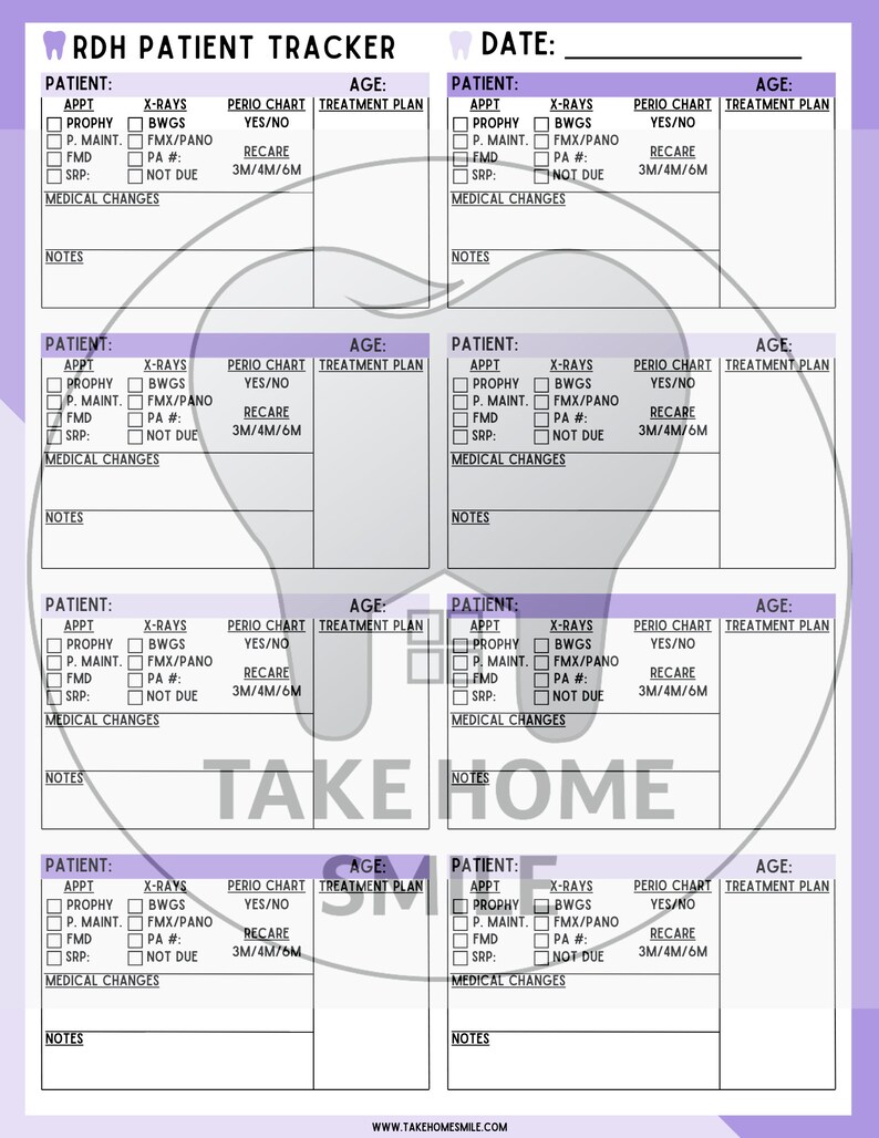 RDH Daily Patient Planner Dental Hygienist Daily Patient Tracker RDH