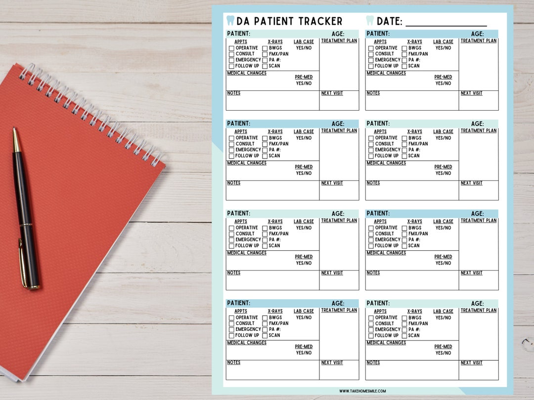 Daily Patient Planner Dental Assistant Daily Patient Tracker Digital