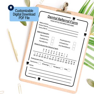 Formulario de derivación dental personalizado para consultorio dental nuevo dentista digital dentista pediátrico ortodoncista periodoncista endodoncista PDF imprimible