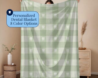Customized Dental Gift Dental Hygienist Personalized Blanket New Dental Office Gingham Dental Accessories Assistant Gift Waiting Room Decor
