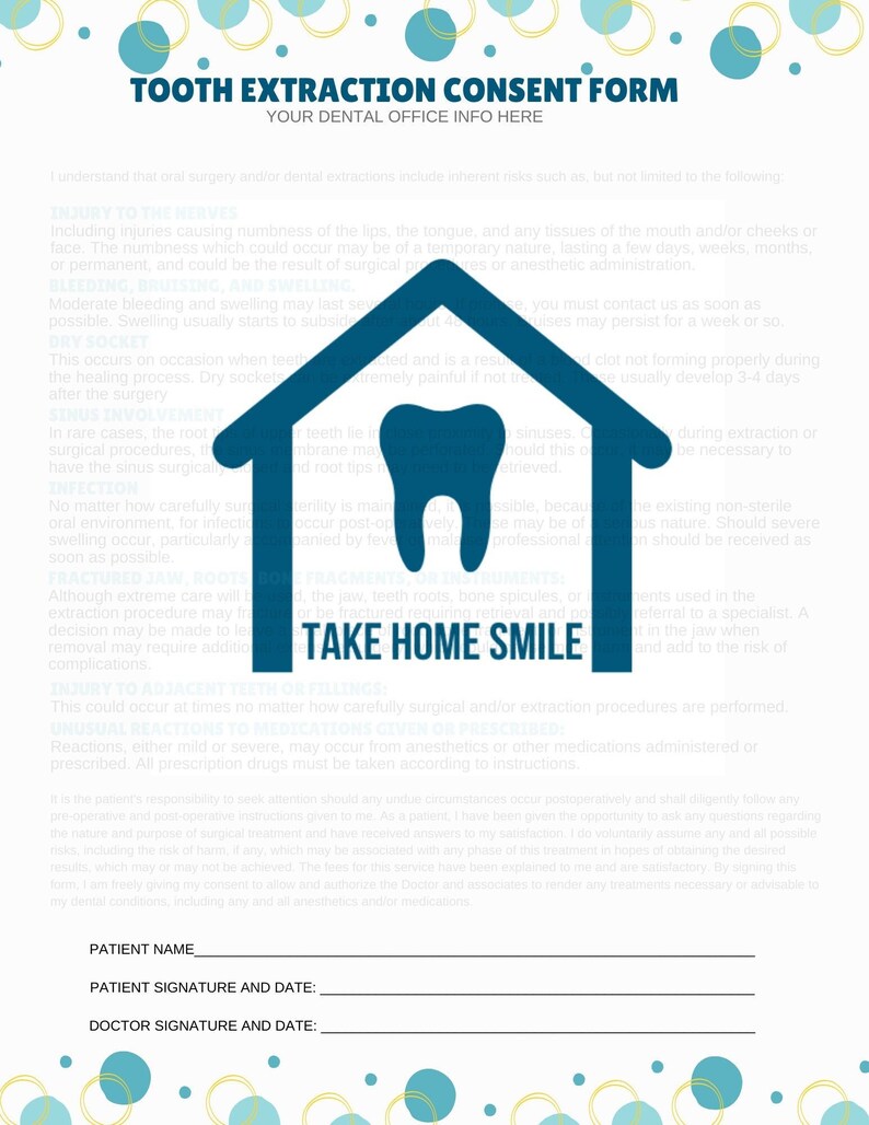 Tooth Extraction Consent Form & Postop Instructions Etsy