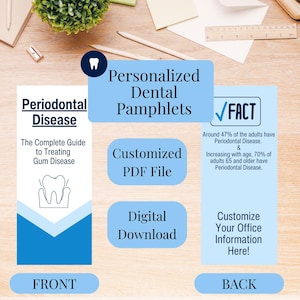 Folleto digital dental personalizado para descargar, nuevo consultorio dental, periodoncista, regalo personalizado para dentista, higienista, decoración imprimible para sala de espera.
