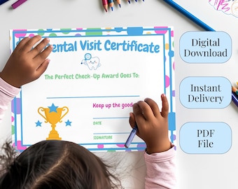 Lettre de fée des dents imprimable Certificat de première dent Nouveau cabinet de dentiste pédiatrique Dentaire en téléchargement numérique Cadeau dentaire Visite dentaire signe Art